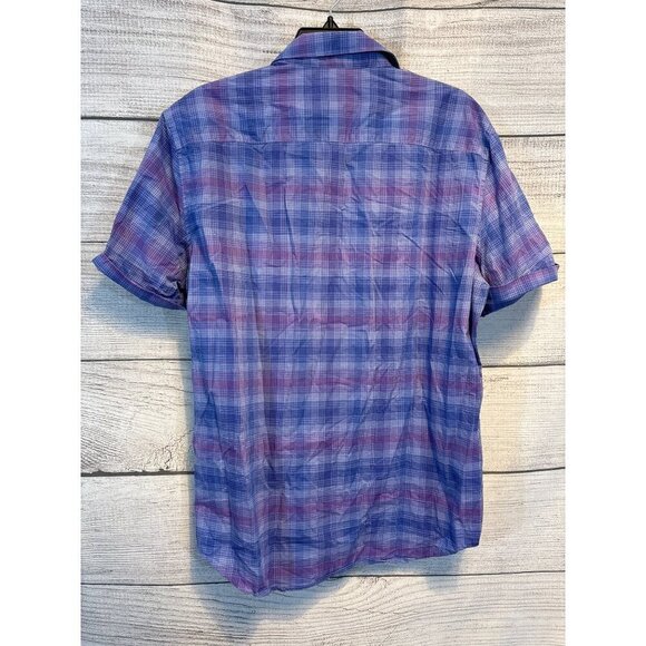 Mens Calvin Klein Short Sleeve Slim Fit Plaid Button Up Shirt Size L - Picture 3 of 3